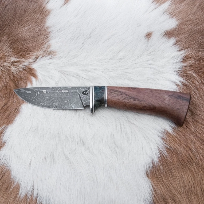 Damascus jachtmes 9,7 cm walnoot/esdoorn