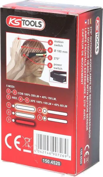 KS Tools 270° buitenhoofdlamp met bewegingssensor, 150.4520