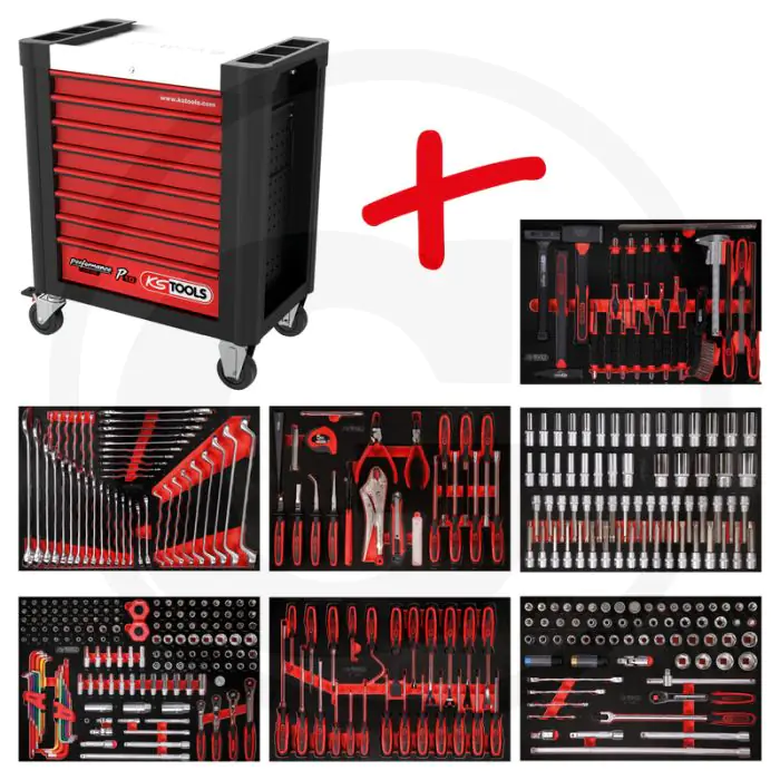 Ks tools werkstattwagen-satz p10, 403 werkzeuge - schwarz-rot - 108840g