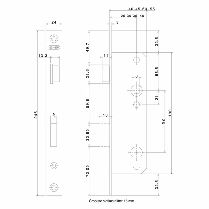 NEMEF SMALSLOT PC92MM TYPE 8791/1425 DIN RECHTS