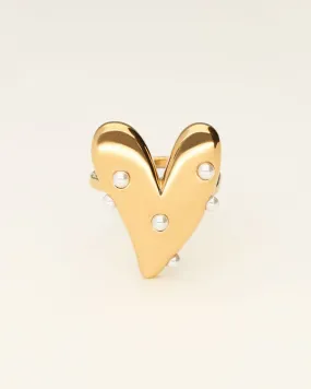RING MET GROOT HART EN PARELS GOUD