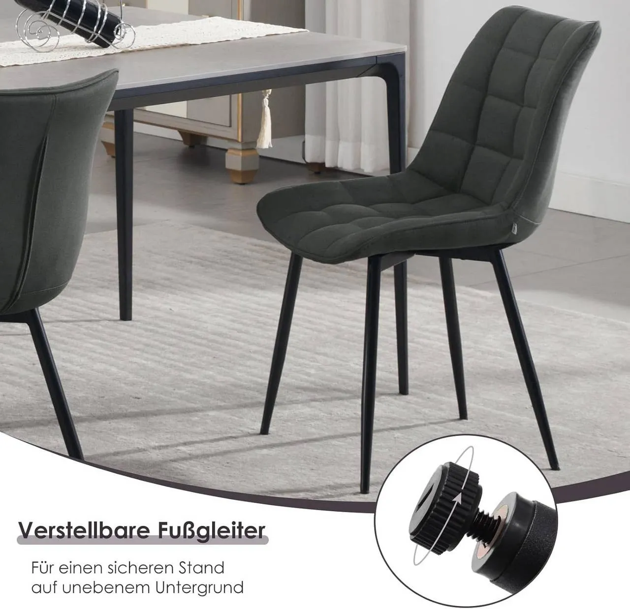 WOLTU Eetkamerstoel set van 4 keukenstoelen gewatteerde zitting in wetenschappelijke stof stabiele metalen poten